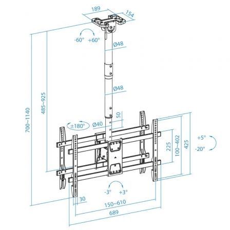 Tooq Soporte de Techo para 2 Pantallas 43-86 pulgadas Negro